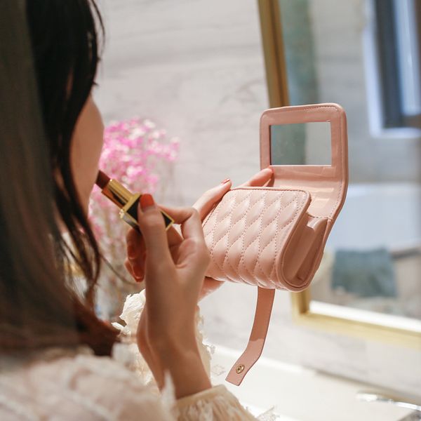 

lipstick cosmetic bag makeup bag with mirror portable large capacity mini rhombic pouch beauty case toolbox small storage cases