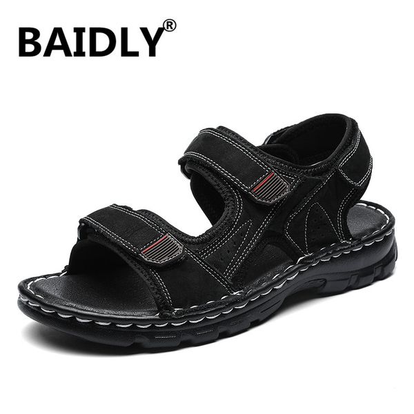 

new genuine leather sandals men lightweight summer shoes comfort beach casual men sandals big size 45 sandalia masculina, Black