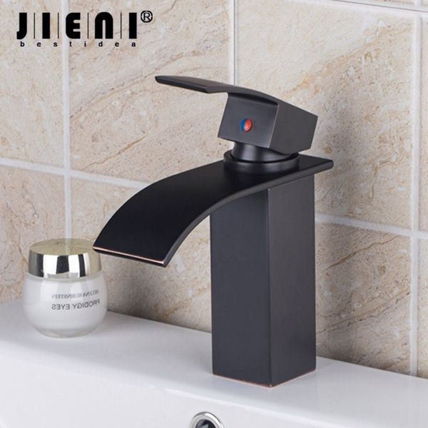 

jieni oil rubbed bronze deck mounted bathroom basin mixer tap faucet black 1 handle waterfall spout bath basin sink faucet tap
