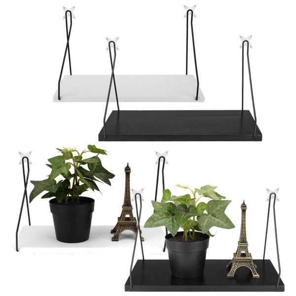 2019 Solid Wooden Bathroom Shelves Iron Wall Shelf Board Bedroom Tv Wall Hanging Storage Shelf Rack For Home Decoration Black White From Fair2015