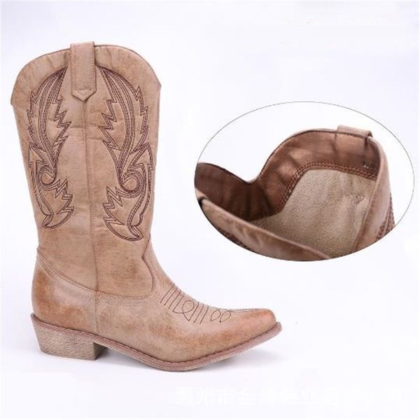 Hot Sale-Top.Damet Damen Kniehohe Stiefel PU-Leder Cowboy Cowgirl Stiefel Spitzschuh Slip-On Western Mädchen Motorradschuhe Damen Damen