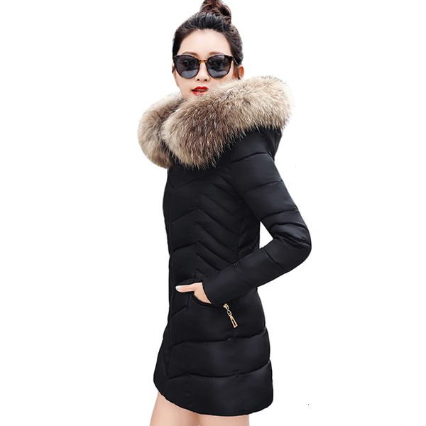 

winter jacket, cotton collar, long winter woman in paka, Black