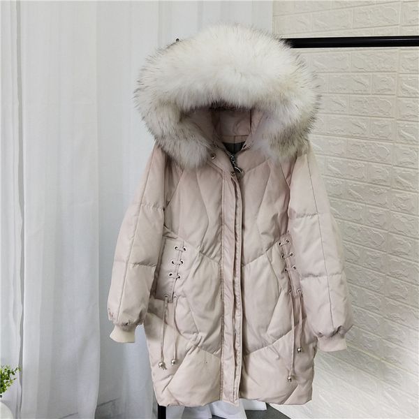 

2020 winter coat women 90% white duck down parka women thick warm large natural raccoon fur hooded female jacket loose outerwear, Black