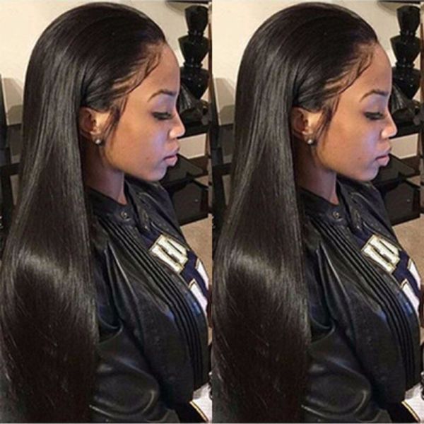 Lace Women S Long Straight Hair Black Fiber Headgear Wigs Natural