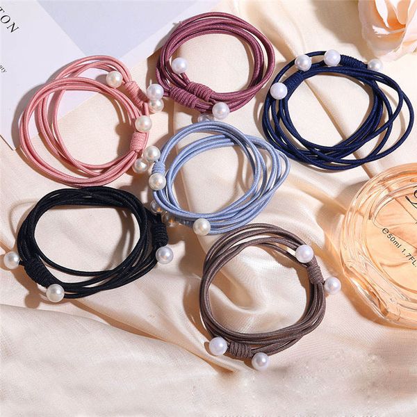 

ins style rubber band pearl charm colorful simple hair rope rubber hair band for women korean knot hair band for girl, Pink
