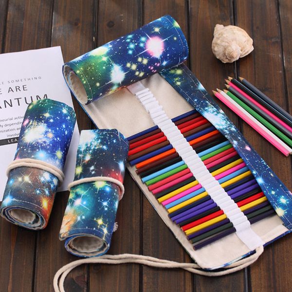 

new 36/48/72 holes creative pencil bag large capacity student canvas pencil case painting pen storage office supplies gift