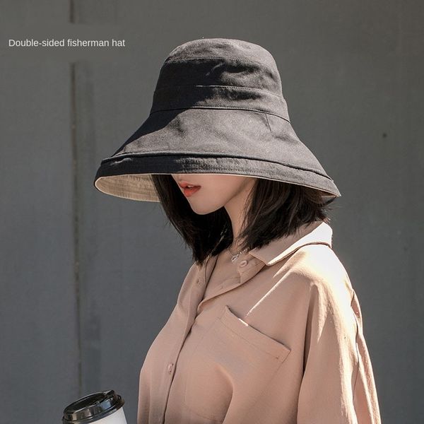 

vunxn double-sided fisherman female summer tide all-match uv protection sun bucket bucket sunshade fisherman hat big edge sunshade big eaves, Blue;gray