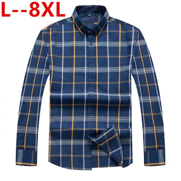 

8xl men flannel plaid shirt cotton 2020 spring autumn casual long sleeve shirt soft comfort slim fit styles brand man plus size, White;black