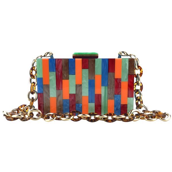 

ladies shoulder bag geometric stitching color acrylic box evening clutch bags small hasp coin purse cell phone messenger bag