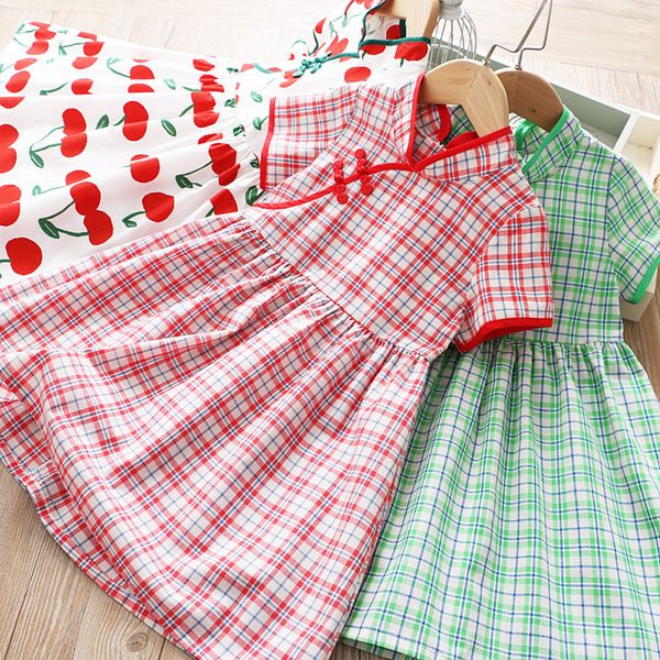 

baby girls cheongsam dress 2020 summer girls stand collar dress, Red;yellow