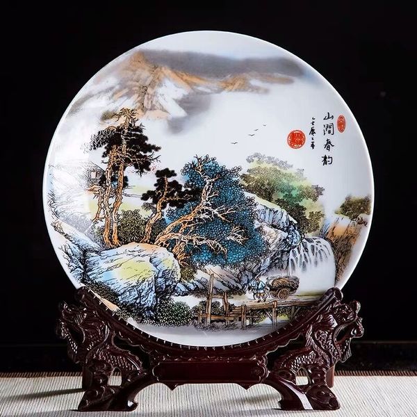 

jingdezhen pottery decorative hanging plate sit new chinese-style living room home shelf for office crafts ornaments