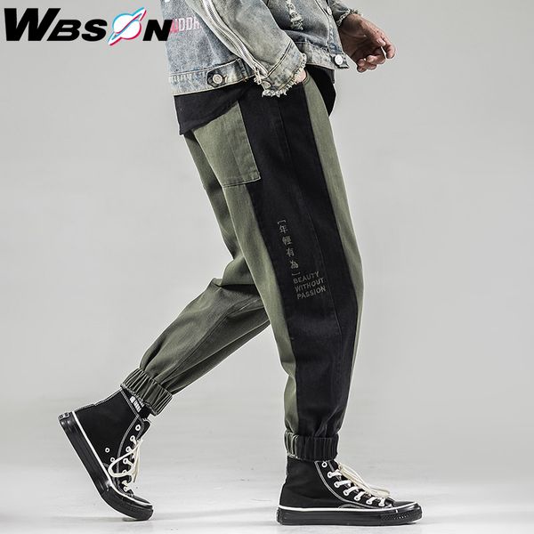 

wbson повседневная мода brand jeans мужчины китайский письмо версия для печати джинсовые брюки самец мужские шаровары джинсы harajuku hip ho, Blue