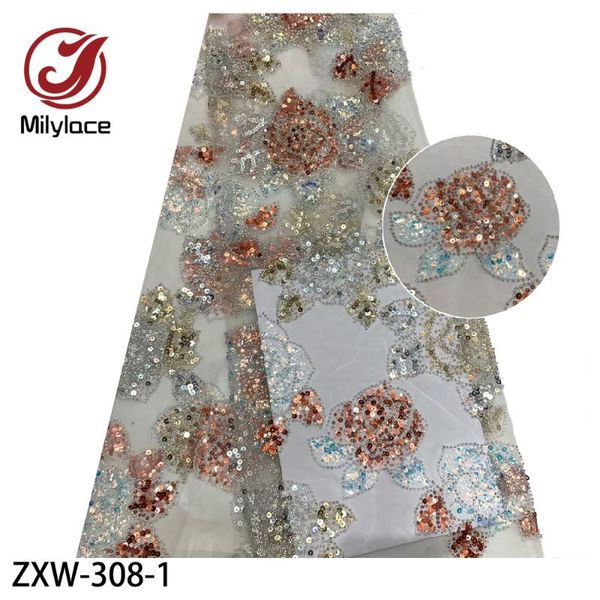 

sequins floral embroidery french lace 5 yards african tulle net lace fabric for wedding party zxw-308, Pink;blue