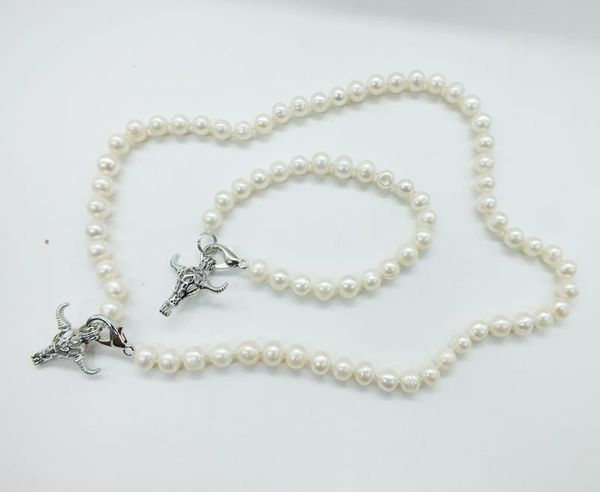 

1 set of fashion jewelry set. 8-9mm white freshwater pearl necklace. bracelet. have many hollow cage pendant models, optional, Silver