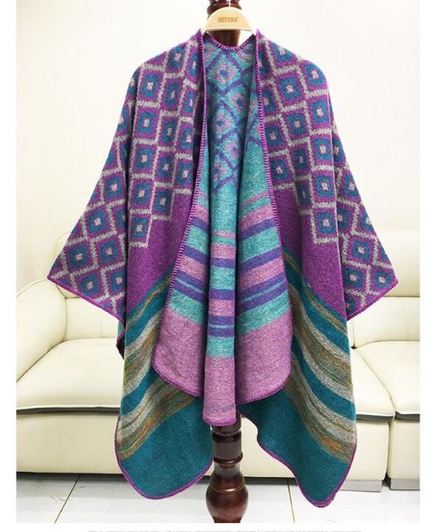 

drop shopping mimics cashmere women's cape cloak shawl cappa wraps tippet scarf women winter lilac fashion design warm cheap, Black