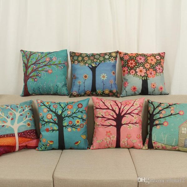 

soft cutton pillow cover case flower tree birds style cushion pillow case colorful style fresh bedding supplies by dhl 240603