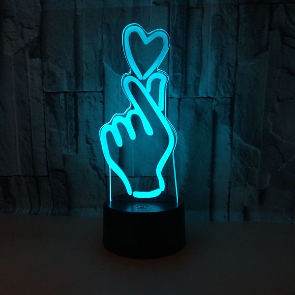

home decor lighting valentine's 7 colors usb gift 3d led loving hand gesture modeling romantic desk lamp finger heart nightlight