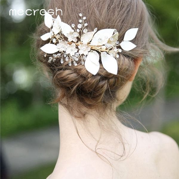 

mecresh gold color crystal hair combs princess hair pieces floral rhinestone bridal headpiece wedding hair accessories mfs168, Golden;white
