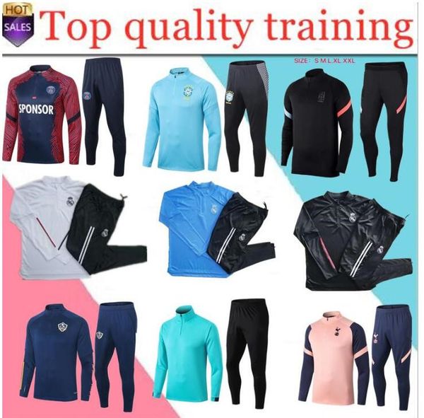 

20/21 marseille men football training tracksuit real madrid soccer training suit 2019 2020 paris mbappe survetement de foot chandal jogging, Black;white