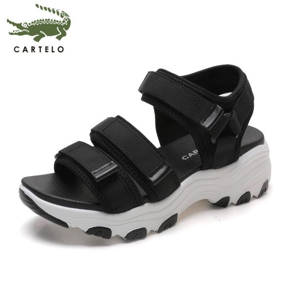 

cartelo women's shoes korean fashion simple thick bottom comfortable ladies word buckle cool open toe casual sandals women, Black