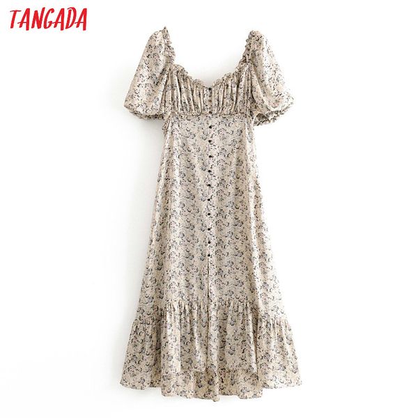 

tangada fashion women floral print romantic dress short sleeve ladies french style summer midi dress vestidos 3h398, White;black