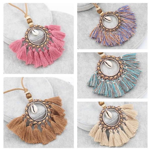 

vintage bohemian ethnic shells tassel pendant necklace jewelery boho long rope leather chain sweater statement necklaces, Silver