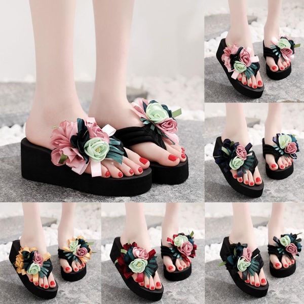

new arrived women sandalias mujer 2020 flowers beach breathable sandals buty home slipper flip-flops wedges shoes zapatos #c3, Black