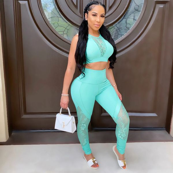 

sexy bodycon 2 piece set женский спортивный костюм летний комплект женщины 2020 party club наряды кружева из двух частей топ и брюки соответ, White