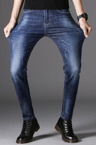 

2019 new mens denim jeans straight full length pants with high elasticity slim pants for man fashion jean, Blue