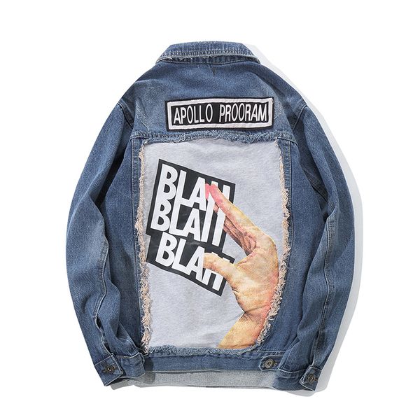 

hip hop fashion printed jeans jacket men cotton casual streetwear autumn new denim jacket coat for men original design, Black;brown
