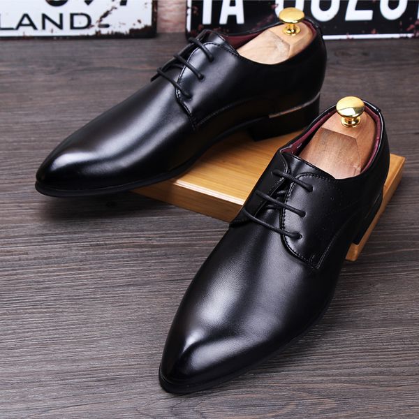 

italian men leather shoes oxford genuine leather men's dress shoes business flat breathable men's banquet wedding, Black