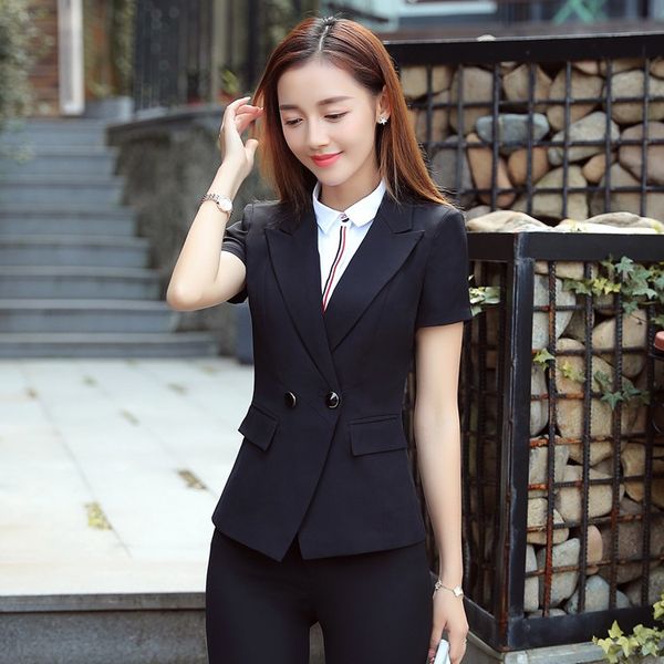 

summer formal ladies black blazers women jackets short sleeve female work wear clothes style, White;black