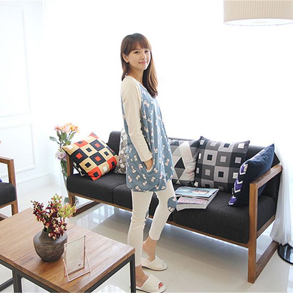 

ladies spring and autumn korean long sleeve pajamas ladies lovely milk silk pajamas home wear suit, Blue;gray