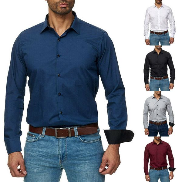 

2020 новое поступление мужчин с длинным рукавом повседневные тонкий сплошной цвет весна осень бизнес рубашки мужской офис формальные tops го, White;black