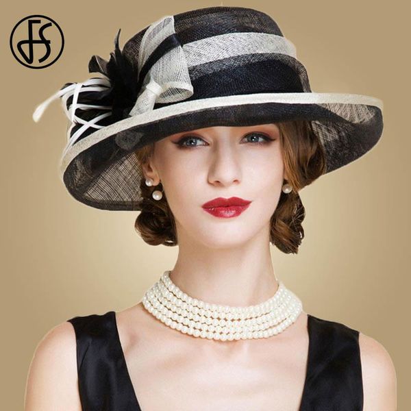 

fs черного белого дамы церковь шляпа женщина elegant sinamay fascinators hat свадебное белье fedora широкий бреют цветочного kentucky derby, White