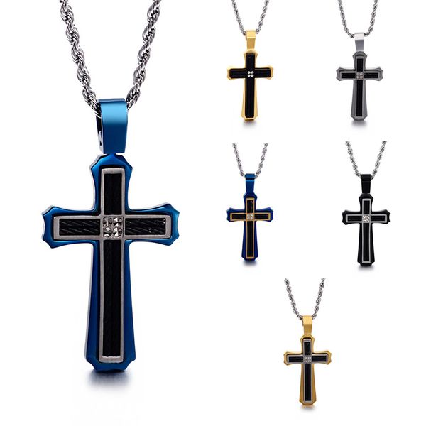

hip hop punk rock style the cross design stainless steel pendant necklace jewelry amulet for men, Silver