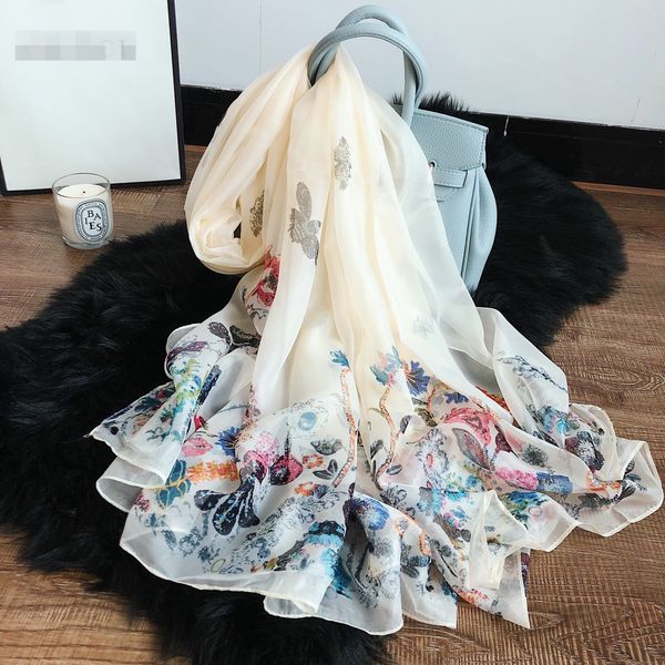 

the new silk silk scarves high-grade fashion flower shawl spring and summer sunscreen scarf beach towel woman, Blue;gray