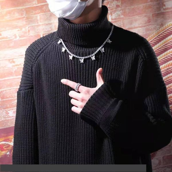 

iced out бабочка кулон ожерелье для мужчин женщин хип-хоп роскошный дизайнер животных подвески цепи ожерелье серебро розовый теннис цепи юве, Silver