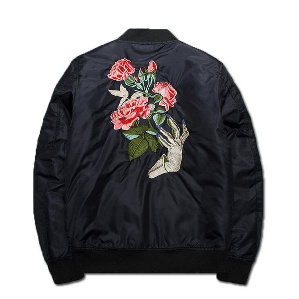 

autumn& winter jacket fashion mens thicken bomber jacket solid flower rose embroidery cotton padded jackets and thin, Black;brown