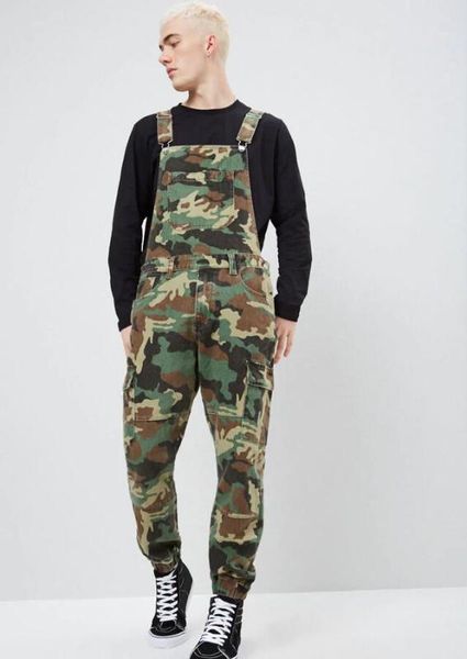 

2020 mens camo dungarees work overalls bib and brace camouflage combat jumpsuit pants motorcycle streetwear w208, Black