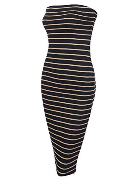 

dressis women's casual strapless slim fit midi bodycon tube dress, Black;gray