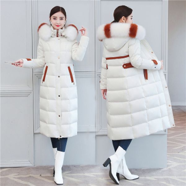 

2018 winter white duck down parkas womens fashion hooded big fur collar down thick warm long paragraph parkas womens jacket, Black