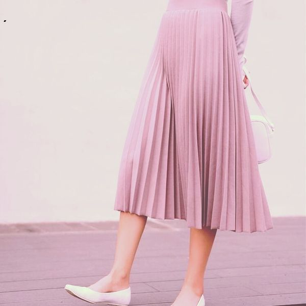 

skirts girl women new thin chiffon pleated skirt female long students high waist woolen skirt pink gray black