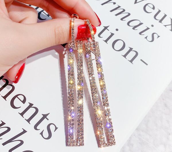 

wholesale- explosion jewelry s925 silver pin studded rectangular earrings personality exaggerated long full diamond earrings