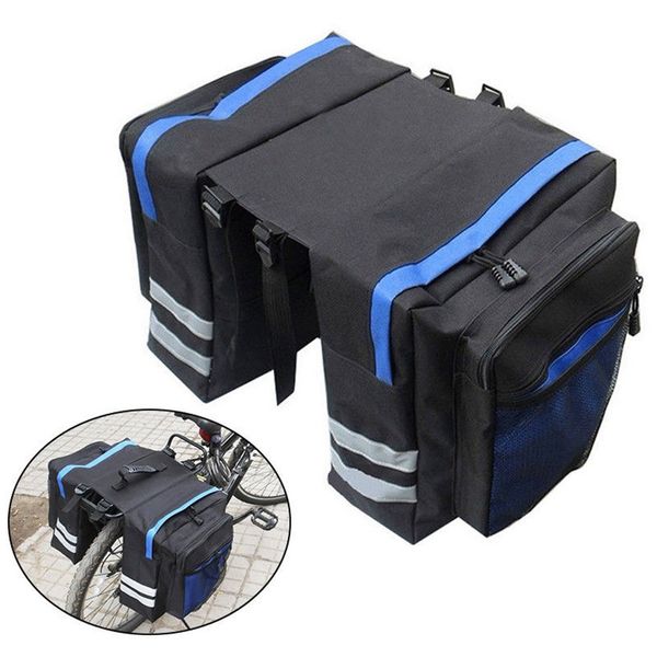 

double pannier accessory portable mountain bicycle outdoor carry luggage rear seat durable practical trunk bag reflective strip panniers b