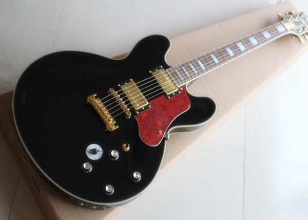 

bbking подпись джаз электрогитара черный с пятицветным звуком преобразования двойной разъем, бесплатная доставка