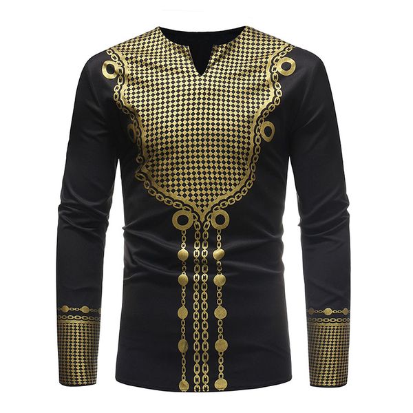 

африканский мужчины dashiki печати золото geo dot печати shirt черный белый пуловер монтажн cotton mix top тройник с вырезом рукава для мужч, White;black