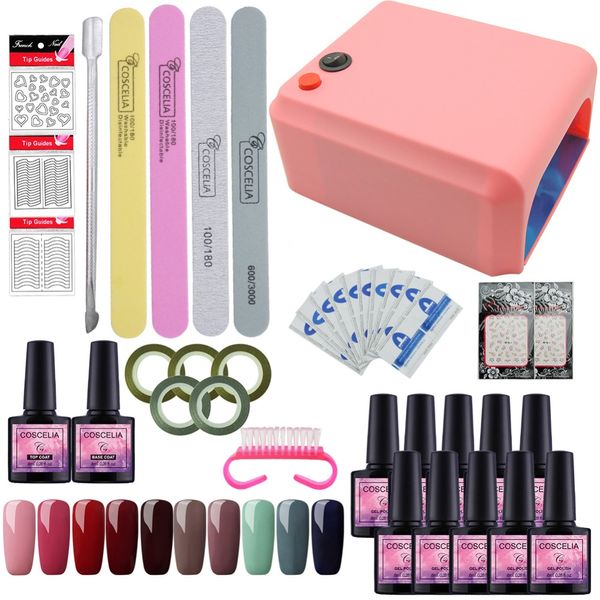 

coscelia nail art manicure tools uv led lamp nail dryer 40 color 8ml base coat soak off gel varnish polish set kit