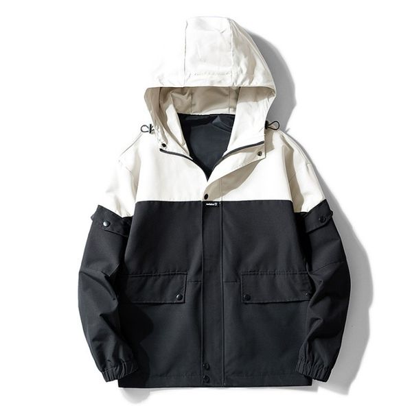 

bomber jackets for men loose hooded jacket coats casual 2-colors patchwork windbreaker man coat teens baseball jackets, Black;brown