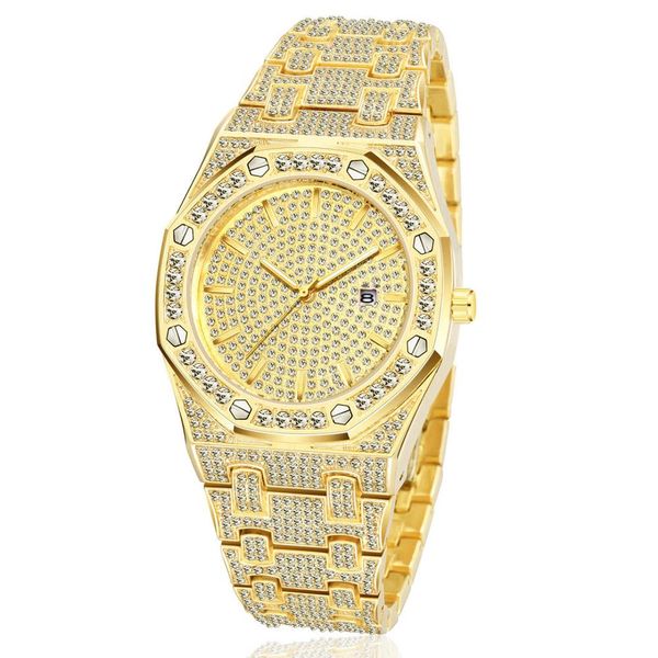 

men watches gold hip hop luxury watch diamond watch iced out watches stainless steel men quartz movement, Slivery;brown